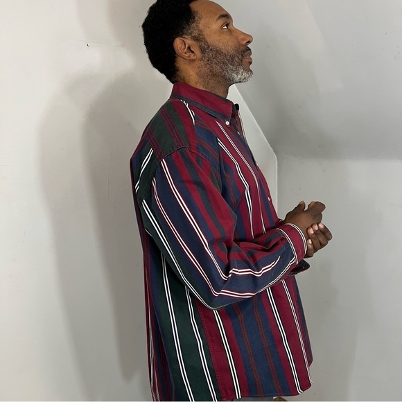 Vintage Tommy Hilfiger red blue stripes casual button shirt cotton long sleeve - Picture 10 of 13